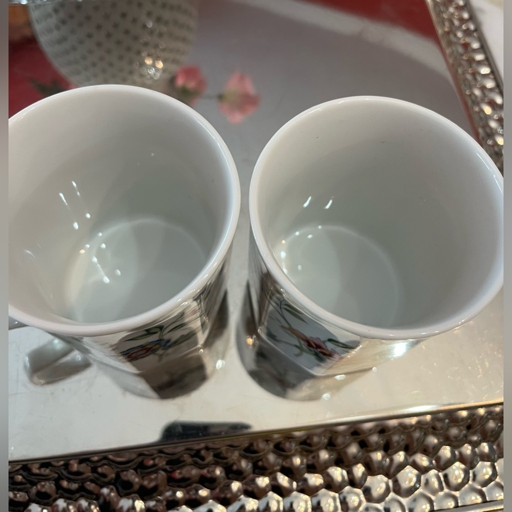 2 Andrea by Sadek Buckingham Coffee/Tea Mugs White Octagonal Floral Gold Japan - Picture 12 of 14